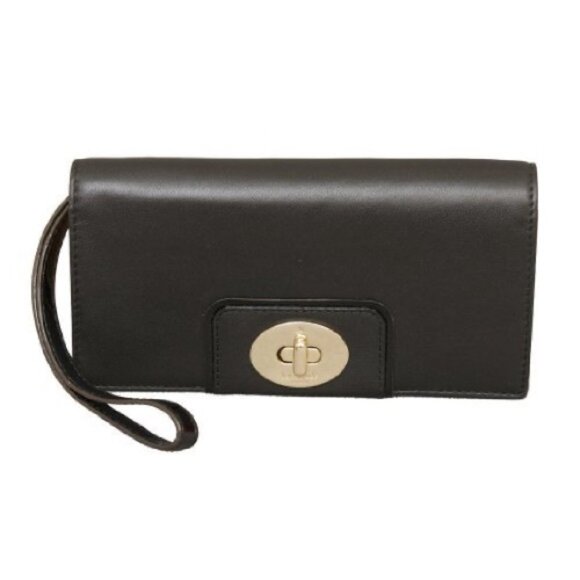 Kate Spade Turnlock Mara Hampton Road Black Leather Clutch Wallet - Picture 1 of 15